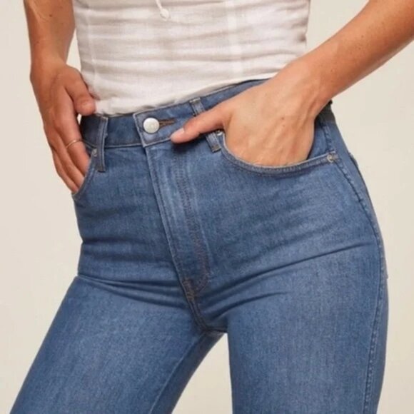 Reformation High and Straight Jeans in Indian Wash Blue Denim Women's Size 25 - Picture 2 of 11